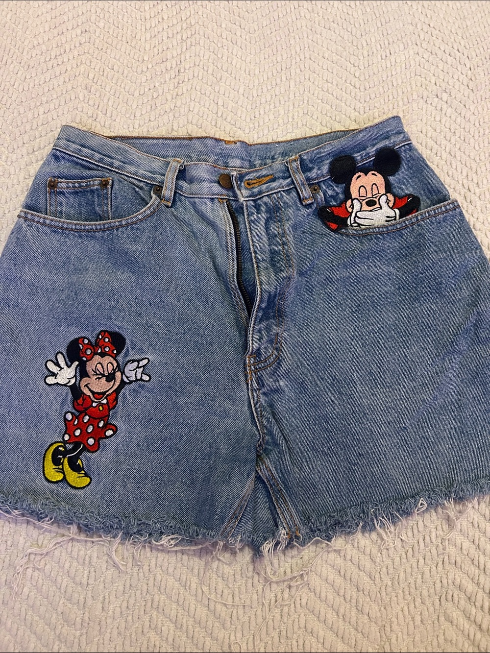 Disney Blue Denim Shorts with Minnie & Mickey Patches